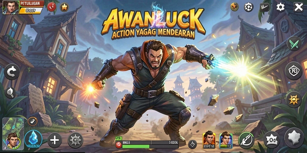 Tampilan gameplay mendebarkan dan penuh aksi AWANLUCK.