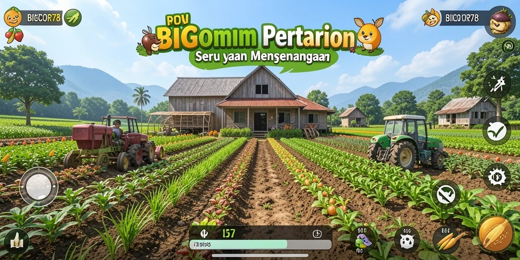 Screenshot gameplay BIGCOR78 menampilkan aktivitas bertani yang menyenangkan.