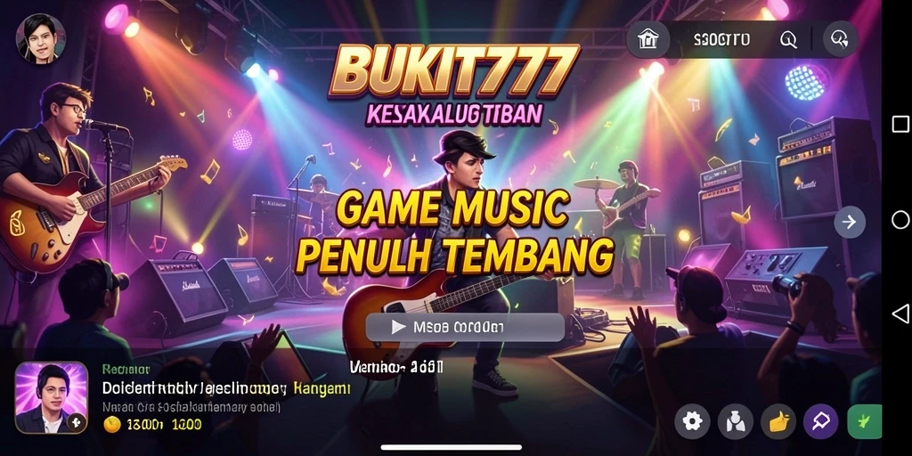 Tampilan gameplay BUKIT777 dengan not musik yang berwarna-warni.