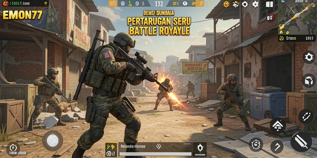 Tampilan menarik dari gameplay Battle Royale EMON77.