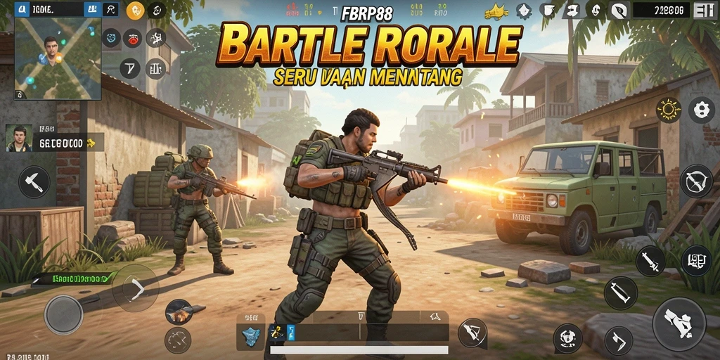 Screenshot FBRP88 menunjukkan momen aksi di medan perang Battle Royale.