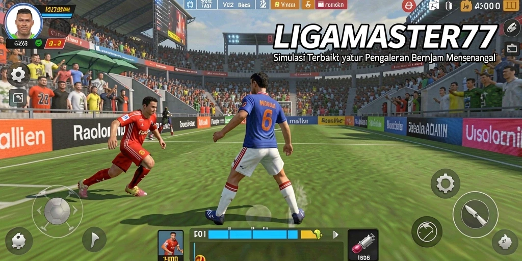 Screenshot utama LIGAMASTER77 menunjukkan karakter dan dunia simulasinya.