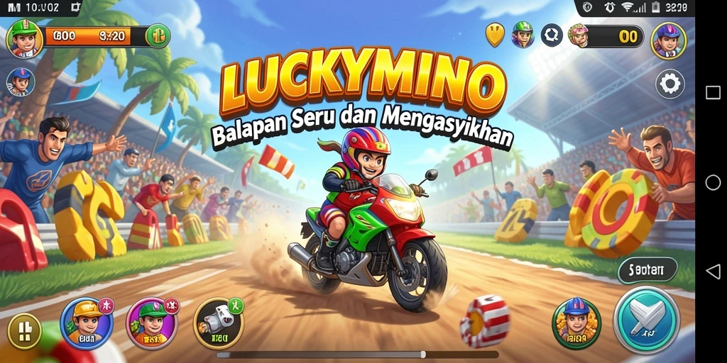 Screenshot gameplay LUCKYMINO menampilkan adu balap yang seru dan intens.