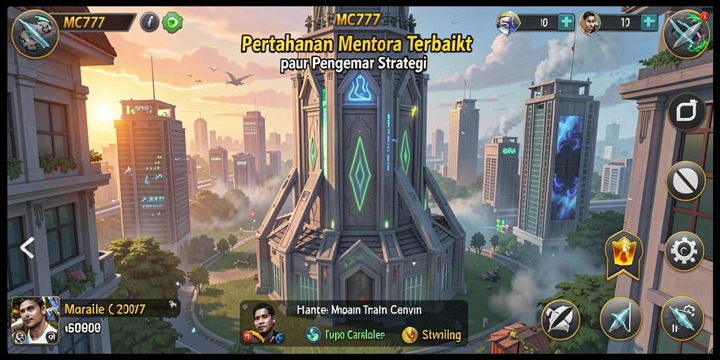 Gameplay seru MC777 yang menampilkan menara pertahanan strategis.