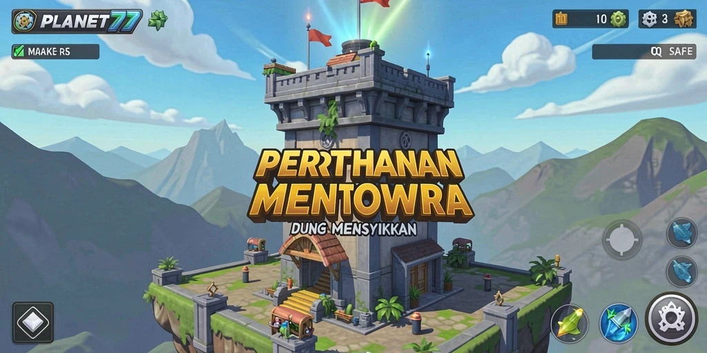 Tampilan gameplay menyenangkan dari PLANET77 dalam pertahanan menara.