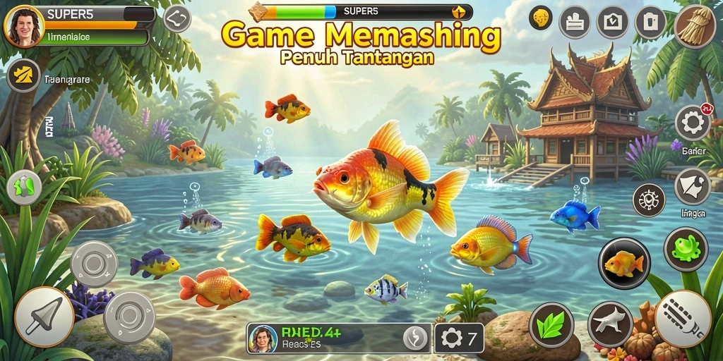 Tampilan gameplay SUPER5 yang menegangkan saat memancing ikan besar.