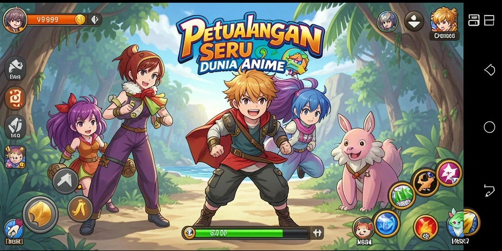 Screenshot V89 dengan aksi pertarungan karakter Anime.